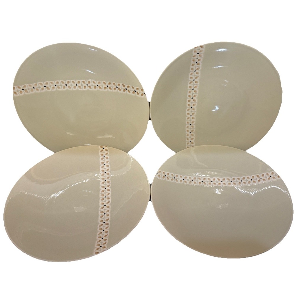 Pfaltzgraff Westside Dinner Plates Cream Flowers Dots on Taupe - Set Of 4 EUC - Picture 3 of 11